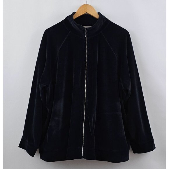 Kate Hill Black Velour Full Zip Jacket Size 3X Rhinestone Embellished Soft Comfy - Picture 9 of 9